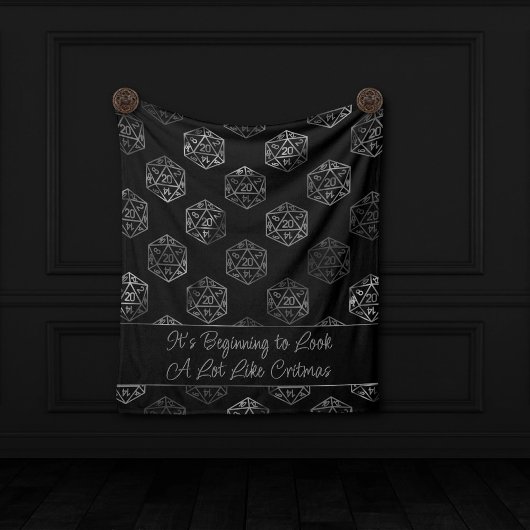 RPGクリスマス | ファンタジー卓上レトロゲーマーサイコロ フリースブランケット