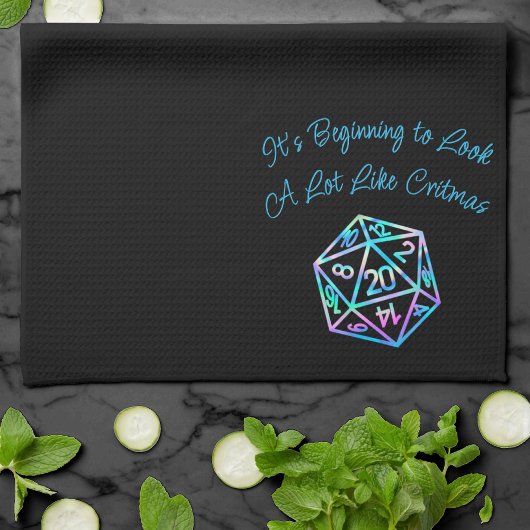 RPGクリスマス | ホロファンタジーテーブルトップゲーマーサイコロ キッチンタオル