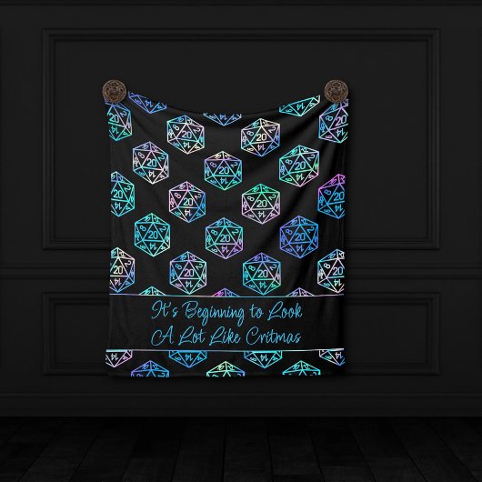 RPGクリスマス | ホロファンタジーテーブルトップゲーマーサイコロ フリースブランケット
