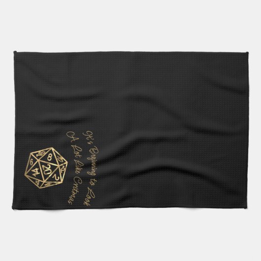 RPGクリスマス |金ゴールドファンタジーテーブルトップゲーマーサイコロ キッチンタオル (横)