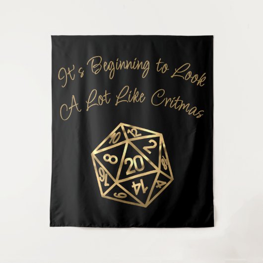 RPGクリスマス |金ゴールドファンタジーテーブルトップゲーマーサイコロ タペストリー (正面)