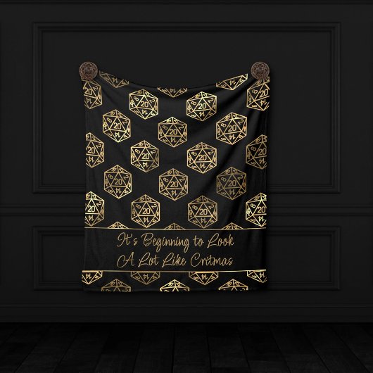 RPGクリスマス |金ゴールドファンタジーテーブルトップゲーマーサイコロ フリースブランケット