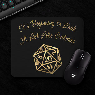 RPGクリスマス 金ゴールドファンタジーテーブルトップゲーマーサイコロ マウスパッド
