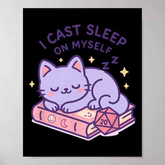 RPGゲーマーにゃんこの眠りD20サイコロ 猫好きのためのグッズ ポスター (正面)