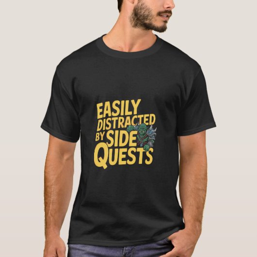RPGゲーマー猫のサイドクエストで気が散るオタクのテーブルゲーム Tシャツ (正面)