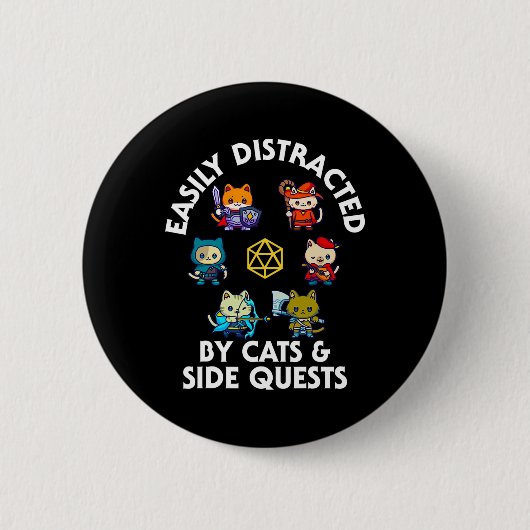 RPGゲーマー猫のサイドクエスト 楽しいオタク ADHD 猫 メンズ 缶バッジ (正面)
