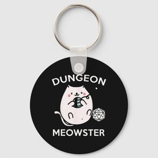 RPGゲーマー猫のサイドクエスト 楽しいネิร์ド D20 サイコロ ゲーム キーホルダー (正面)