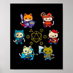RPGゲーマー猫 D20 ダイス ナード ゲーマー 猫 メンズ レディース K ポスター