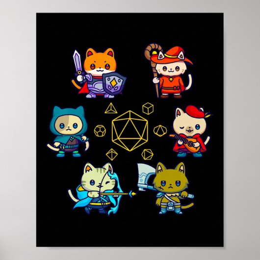 RPGゲーマー猫 D20 ダイス ナード ゲーマー 猫 メンズ レディース K ポスター (正面)