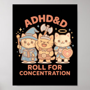 RPGゲーマー ADHDロール集中力ゲイコ猫 ポスター