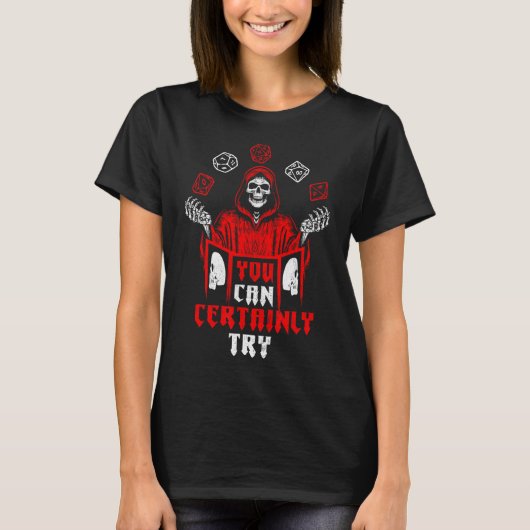 RPGゲーミングスケルトン 確かに試すことができるゲーマープロ Tシャツ (正面)