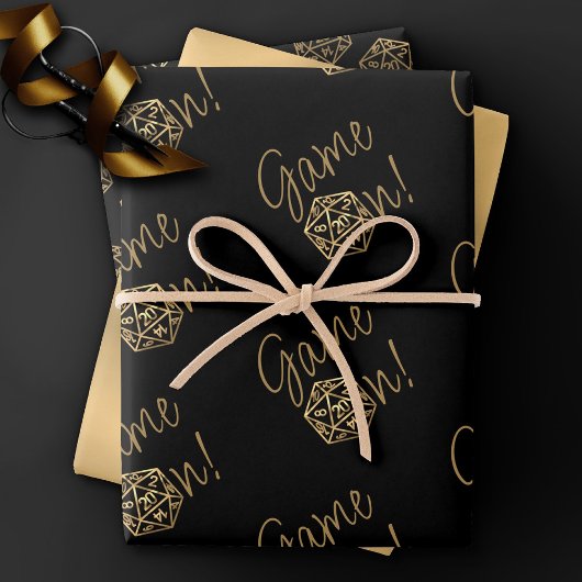 RPGゲームオン | ゴールドファンタジーテーブルトップレトロゲーマー ラッピングペーパーシート