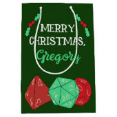 RPGゲームサイコロ、ボード、ファンタジーゲームクリスマス ミディアムペーパーバッグ (正面)