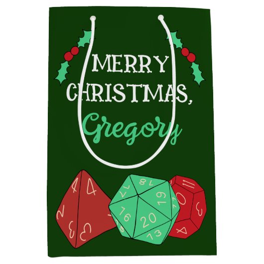 RPGゲームサイコロ、ボード、ファンタジーゲームクリスマス ミディアムペーパーバッグ (正面)