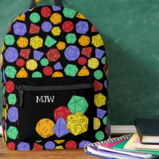 RPGゲームサイコロ、ボード、ファンタジーゲームパターン(の模様が)ある プリントバックパック