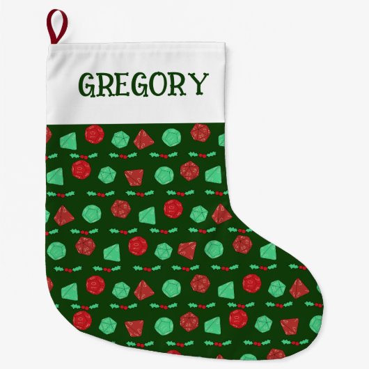 RPGゲームサイコロ、ボード、ファンタジーゲームパーソナライズされた ラージクリスマスストッキング (正面)