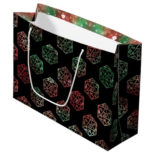 RPGサイコロ | クリスマスファンタジーレトロテーブルトップPnPゲーマー ラージペーパーバッグ (正面アングル)