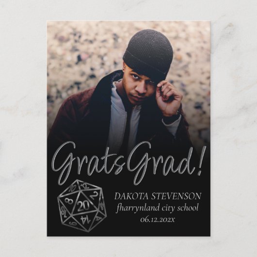 RPGサイコロ | ファンタジーロールプレーヤーの写真の卒業 案内ポストカード (正面)
