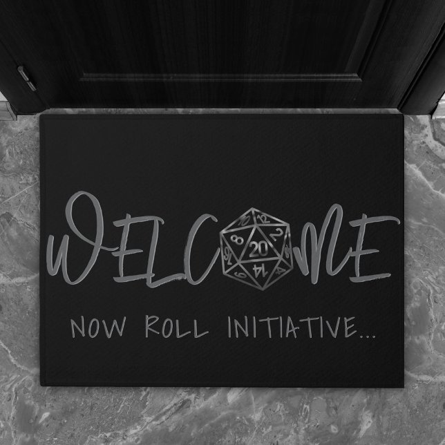RPGサイコロ | ファンタジー卓上レトロゲーマーウェルカム ドアマット (クリエイターアップロード済み)