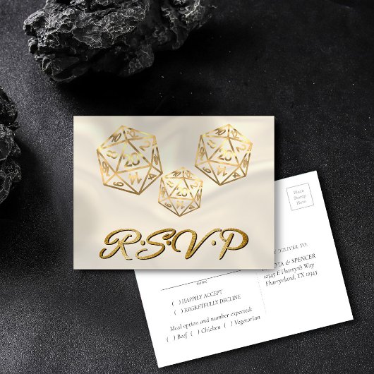 RPGサイコロ | 金ゴールドファンタジーテーブルトップゲーマーエントリRSVP インビテーションポストカード