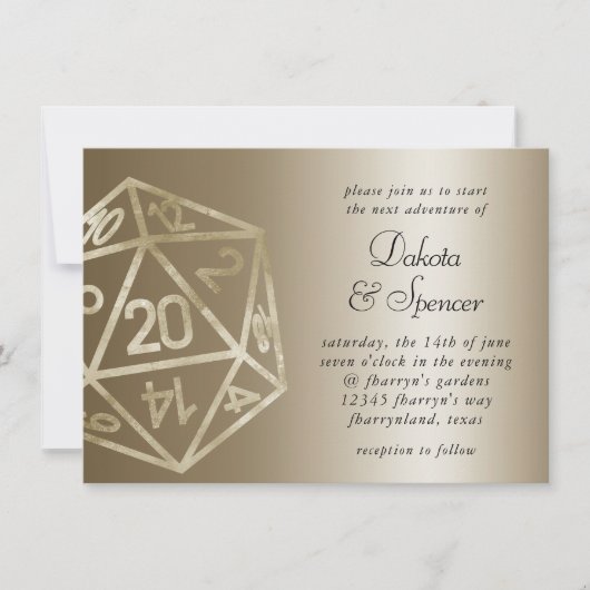 RPGサイコロ | 金ゴールドファンタジーテーブルトップPnPゲーマー結婚ズ 招待状 (正面)