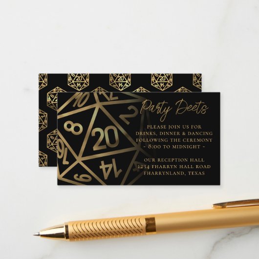 RPGサイコロ | 金ゴールドファンタジー卓上ゲーマー披露宴 エンクロージャーカード (正面/裏面インサイチュ)