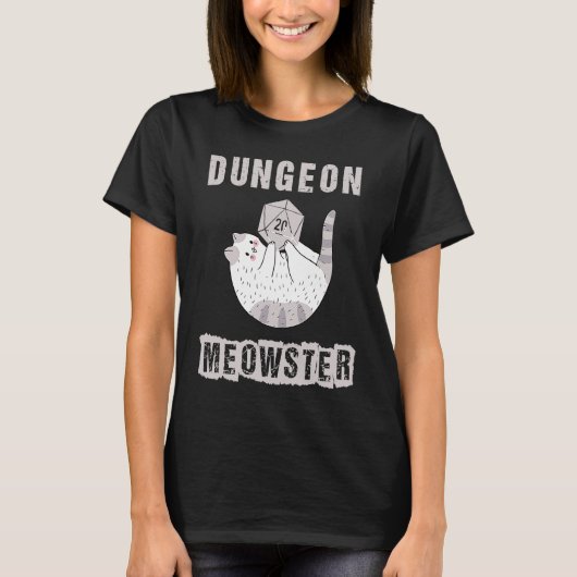 RPGサイコロD20 Polyhedral from Nerdy Dungeon Meowste Tシャツ (正面)