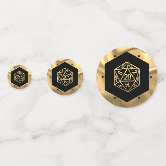 RPGダイス | ゴールドファンタジー レトロ テーブルトップ PnP ゲーマー コンフェッティ (正面)