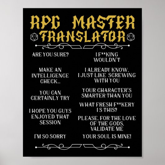 RPGマスター翻訳者 D20 テーブルトップゲーム おもしろ RPG ポスター (正面)