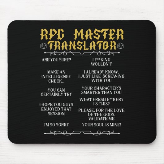 RPGマスター翻訳者 D20 テーブルトップゲーム おもしろ RPG マウスパッド (正面)
