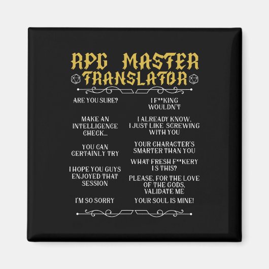 RPGマスター翻訳者 D20 テーブルトップゲーム おもしろ RPG マグネット (正面)