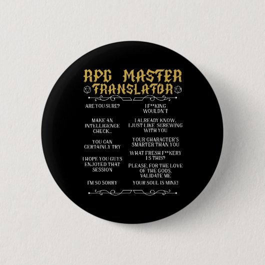 RPGマスター翻訳者 D20 テーブルトップゲーム おもしろ RPG 缶バッジ (正面)