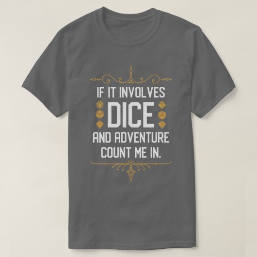 RPGミームもしサイコロとアドベンチャー数M Tシャツ (デザイン正面)