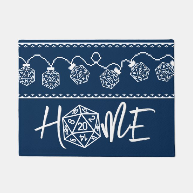 RPGライトブルー | ファンタジー卓上ゲーマーサイコロ ドアマット (正面)