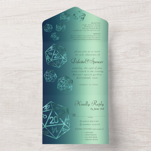 RPGルクース | ティール(緑がかった色)シェンファンタジー卓上ゲーマーミール オールインワン招待状 (内側)