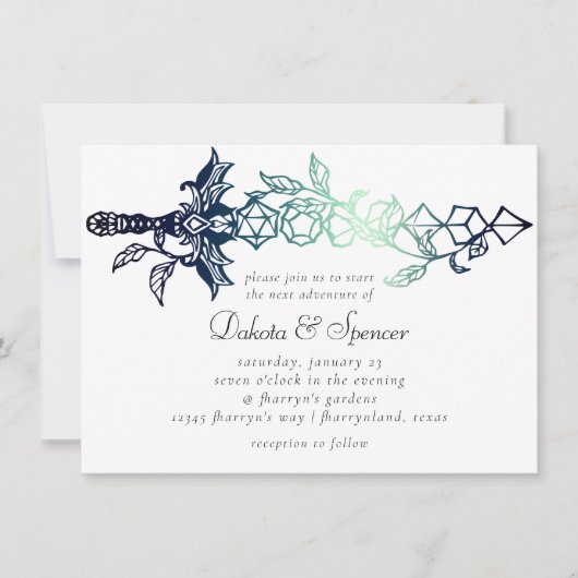 RPG剣 | ティール(緑がかった色)シェンファンタジー卓上ゲーマーサイコロ 招待状 (正面)