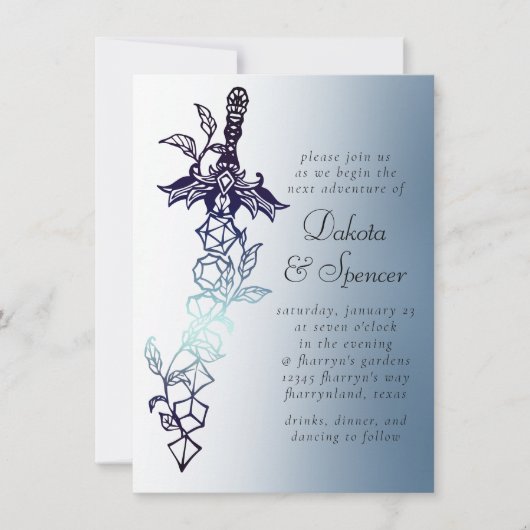 RPG剣 | ネイビーシェンファンタジー卓上ゲーマーサイコロ 招待状 (正面)