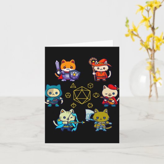 RPG猫ダイスセットオタクD20ゲーマーギーク猫男女 カード (黄色い花)
