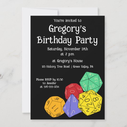 RPG ゲーム ダイス ボード ファンタジー ゲーム テーマパーティー 招待状 (正面)