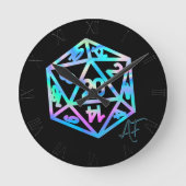 RPG Crit AF | Holo Retro PnP Tabletop Gamer Dice ラウンド壁時計 (正面)