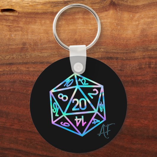 RPG Crit AF | Holo Retro Tabletop Roleplayer Dice キーホルダー (正面)