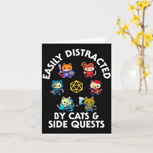 Rpg Gamer Cats Side Quest Funny Nerd Adhd Cat Men  カード (黄色い花)