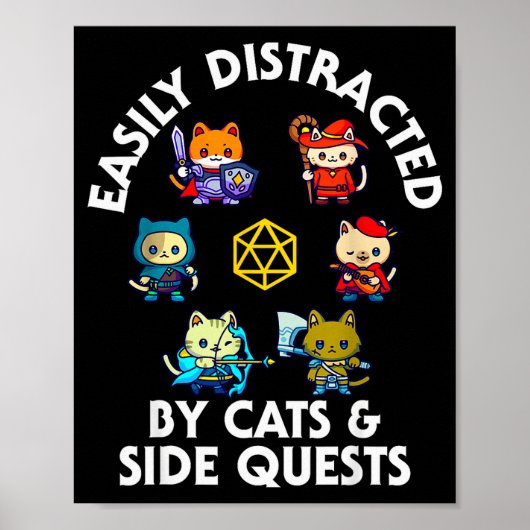 Rpg Gamer Cats Side Quest Funny Nerd Adhd Cat Men  ポスター (正面)