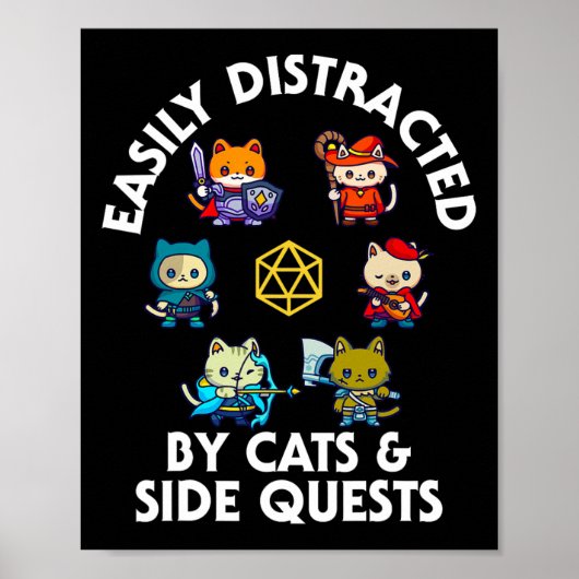 Rpg Gamer Cats Side Quest Funny Nerd Adhd Cat Men  ポスター (正面)