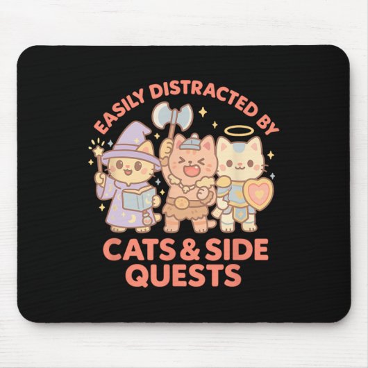 Rpg Gamer Nerdy Cats Side Quest Distracted Tableto マウスパッド (正面)