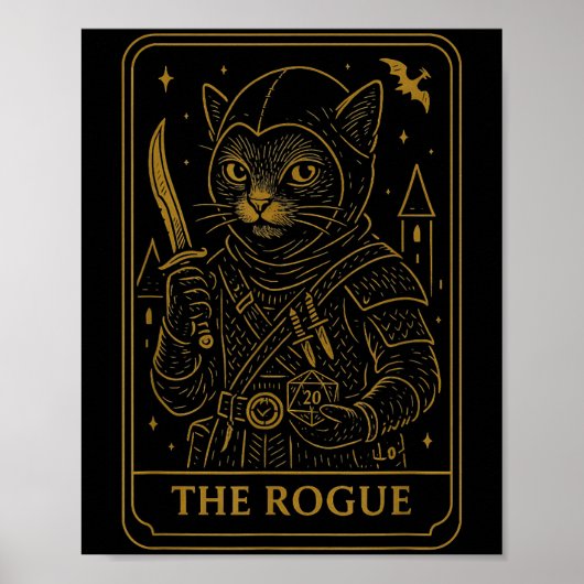 Rpg Gamer Rogue D20 Dice Nerdy Geek Cat Men Women ポスター (正面)