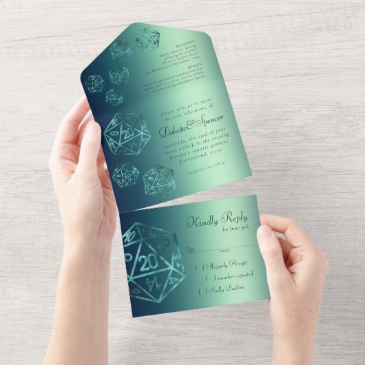 RPG Luxe | ティール シーン ファンタジー テーブルトップ ゲーマー ダイス オールインワン招待状 (貼ってはがせる)