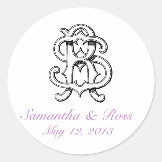 RSヴィンテージモノグラム結婚のステッカー ラウンドシール (正面)
