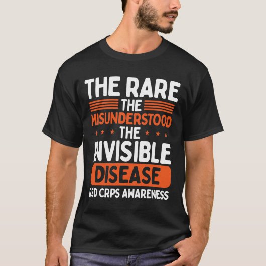 RSD CRPS戦士オレンジリボン不可視の病気C Tシャツ (正面)
