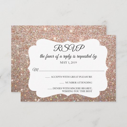RSVPあなたの日のグリッターのすてきなばら色の金ゴールド 出欠カード (正面/裏面)